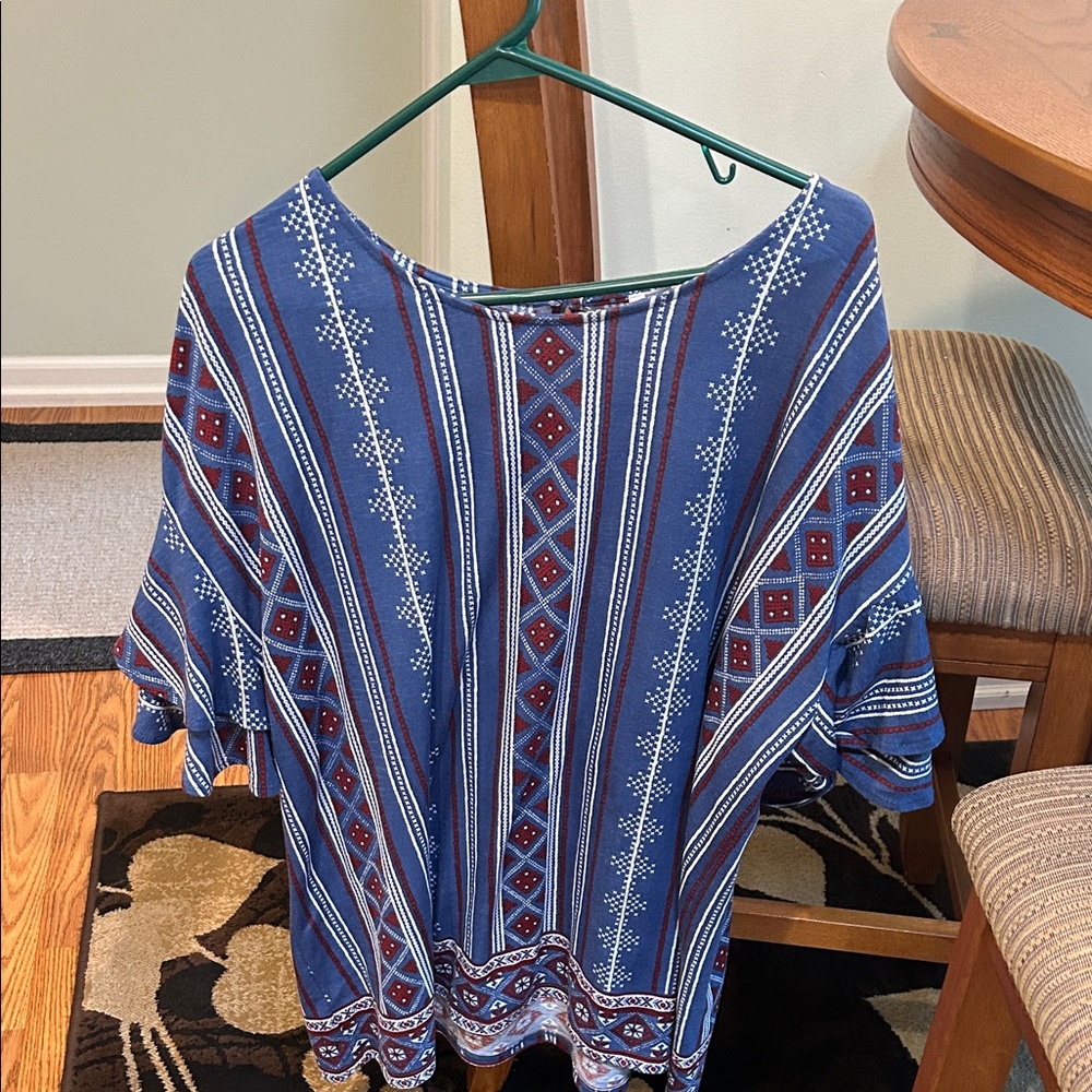 Westport Blue and Red Geometric Blouse